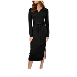 Chic Black Long Sleeve Dress with Belt